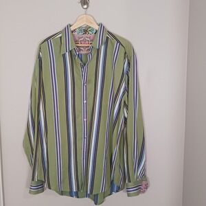 Robert Graham Shirt XL Striped Flip Cuff Button Up Long Sleeve Men Cotton